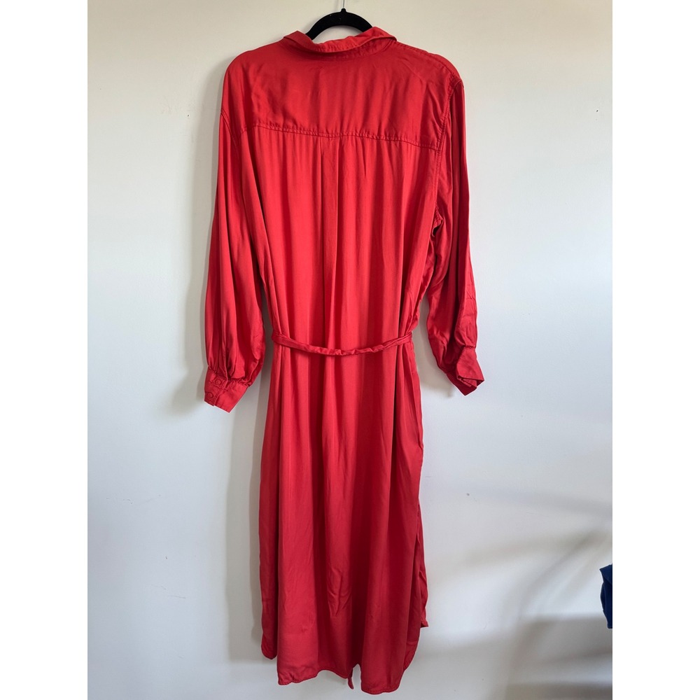 Old Navy Womens XXL Red Viscose Rayon Long Sleeve Belted Button Down Midi Dress - Picture 3 of 6